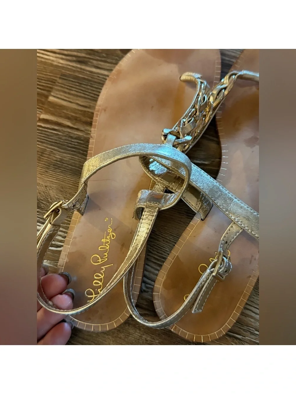 Lily Pulitzer largo t strap gold chain sandal